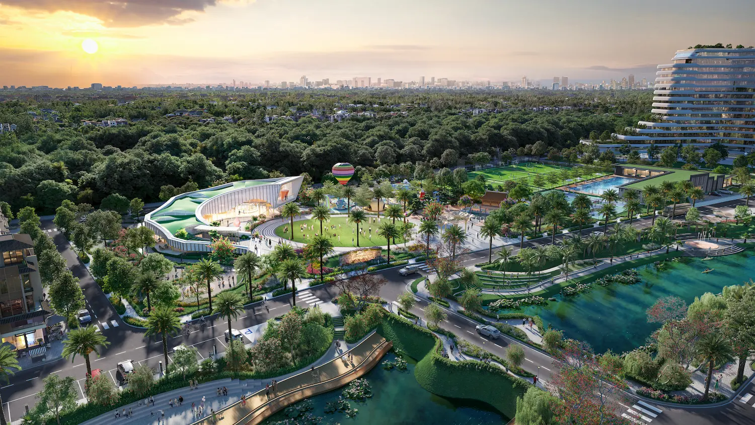 THE SENSIA - PHỐI CẢNH TRÊN CAO CÔNG VIÊN TRUNG TÂM VÀ CÔNG VIÊN VEN SÔNG - Dự án Trí Dương